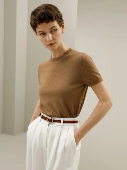 100 Cashmere Round Neck Sweater Tshirt Women Lilysilk Knitwear