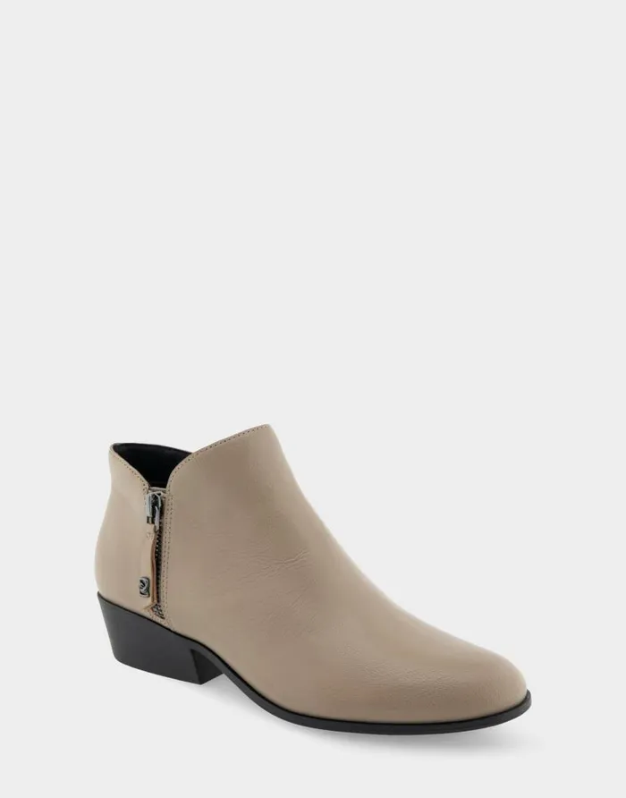 Aerosoles Comfortable Women039s Ankle Boot In Beige Genuine Leather Trench Coat Genuine Leather Women Heeled Boots