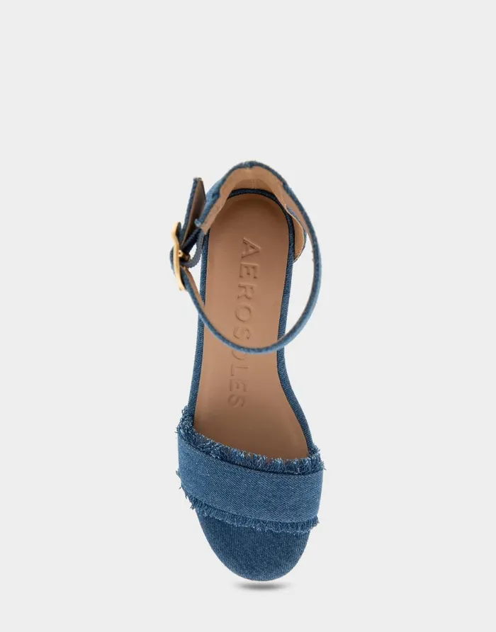Aerosoles Comfortable Women039s Ankle Strap Mid Wedge Sandal In Denim Fabric Denim Fabric Denim Fabric Women Wedges