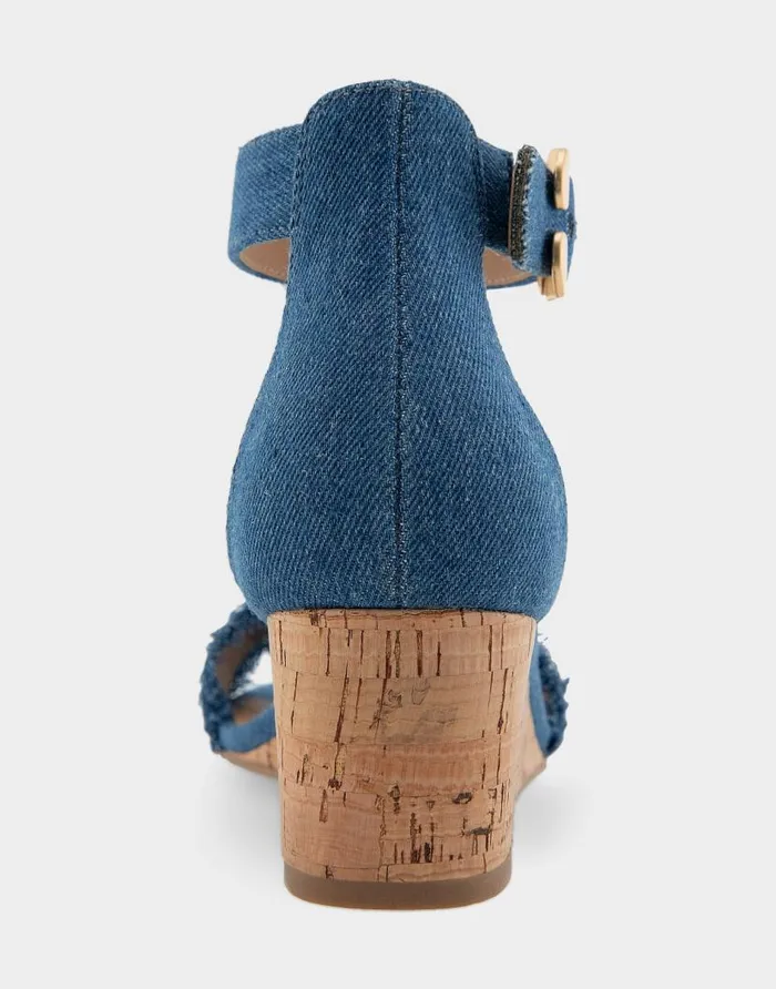 Aerosoles Comfortable Women039s Ankle Strap Mid Wedge Sandal In Denim Fabric Denim Fabric Denim Fabric Women Wedges