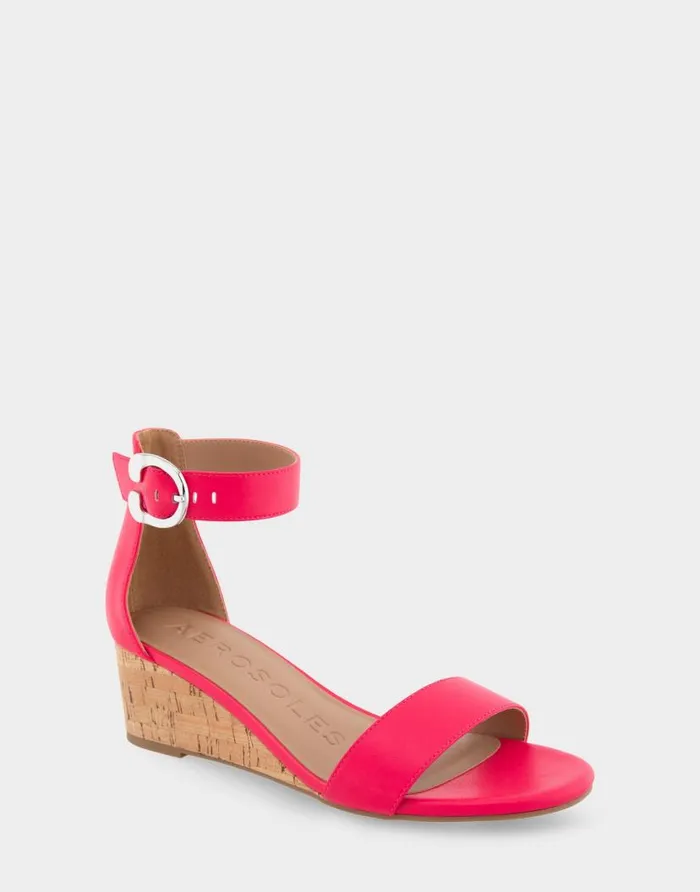 Aerosoles Comfortable Women039s Ankle Strap Mid Wedge Sandal In Virtual Pink Faux Leather Virtual Pink Faux Leather Women Dress