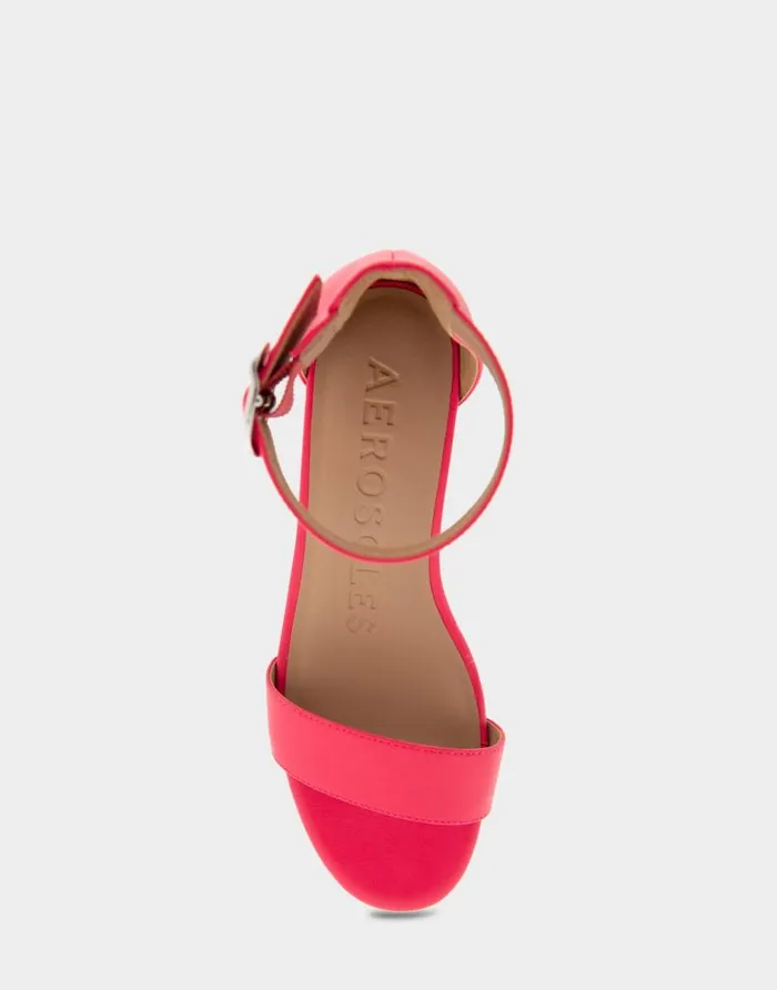 Aerosoles Comfortable Women039s Ankle Strap Mid Wedge Sandal In Virtual Pink Faux Leather Virtual Pink Faux Leather Women Dress