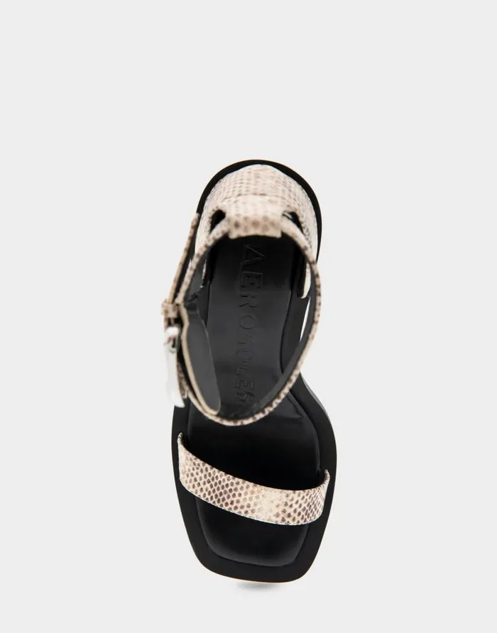 Aerosoles Comfortable Women039s Ankle Strap Sculpted Heel Sandal In Roccia Snake Print Leather Roccia Snake Print Leather Women Clogs and Mules