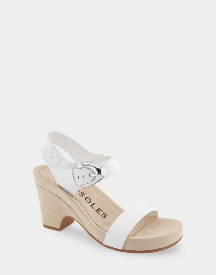 Aerosoles Comfortable Women039s Buckled Footbed Wedge Sandal In White Leather White Leather Women Wedges