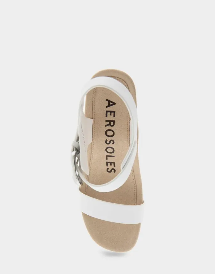 Aerosoles Comfortable Women039s Buckled Footbed Wedge Sandal In White Leather White Leather Women Wedges