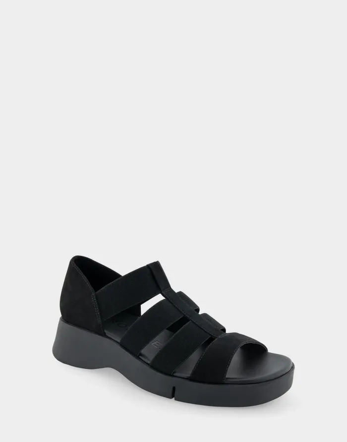 Aerosoles Comfortable Women039s Caged Elastic Molded Footbed Sandal In Black Nubuck Leather Black Nubuck Leather Women Clogs and Mules