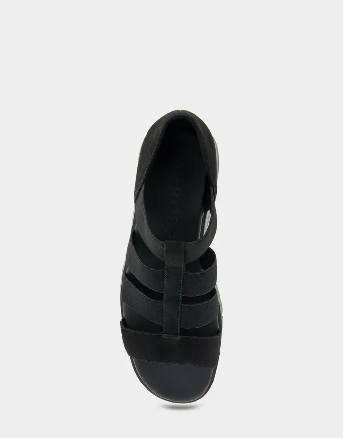 Aerosoles Comfortable Women039s Caged Elastic Molded Footbed Sandal In Black Nubuck Leather Black Nubuck Leather Women Clogs and Mules