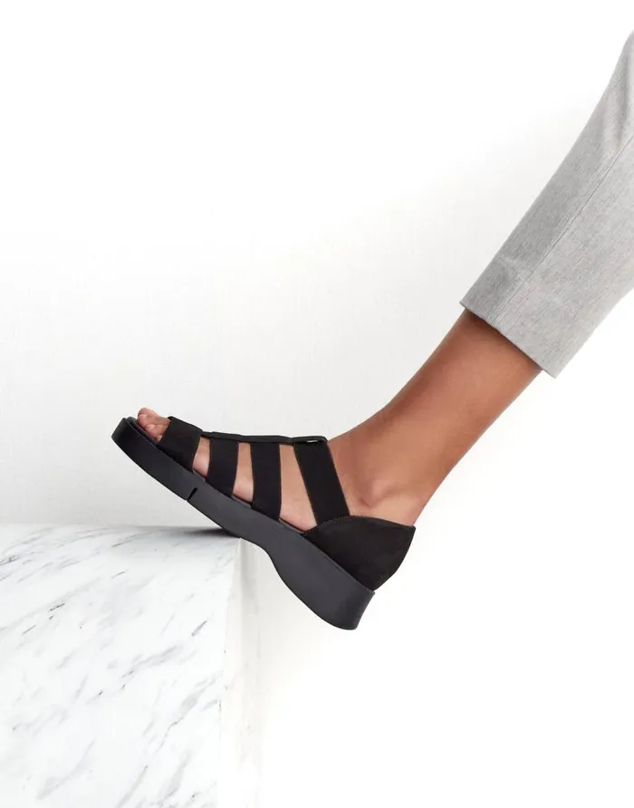 Aerosoles Comfortable Women039s Caged Elastic Molded Footbed Sandal In Black Nubuck Leather Black Nubuck Leather Women Clogs and Mules
