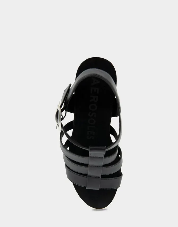 Aerosoles Comfortable Women039s Caged Footbed Wedge Sandal In Black Faux Leather Black Faux Leather Women Wedges