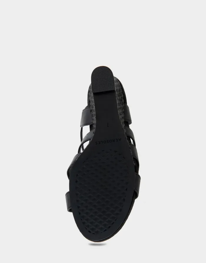 Aerosoles Comfortable Women039s Caged Footbed Wedge Sandal In Black Faux Leather Black Faux Leather Women Wedges