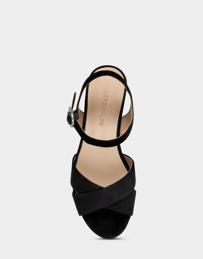 Aerosoles Comfortable Women039s Crisscross Platform Sandal In Black Suede Black Suede Women Dress