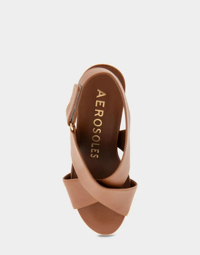 Aerosoles Comfortable Women039s Crisscross Velcro Back Footbed Wedge Sandal In Tan Faux Leather Tan Faux Leather Women Dress