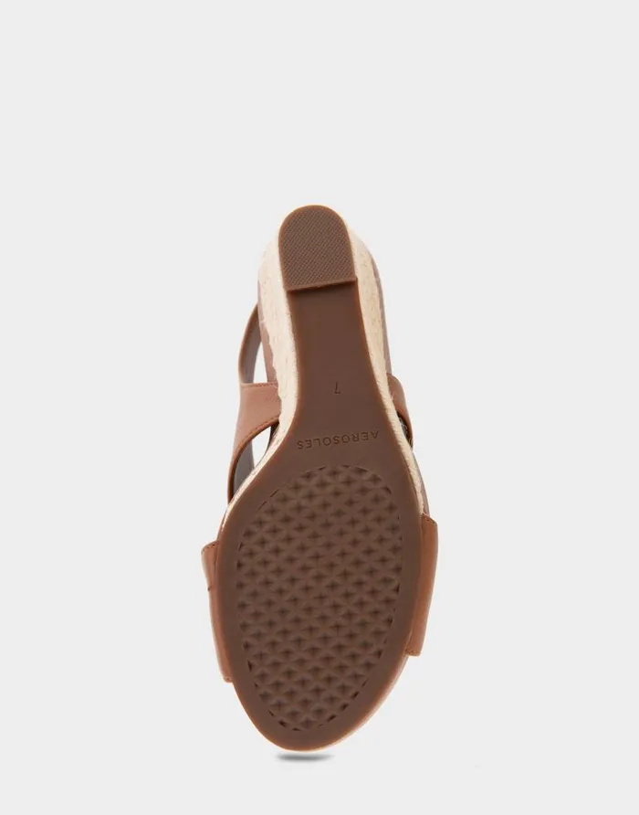 Aerosoles Comfortable Women039s Crisscross Velcro Back Footbed Wedge Sandal In Tan Faux Leather Tan Faux Leather Women Dress