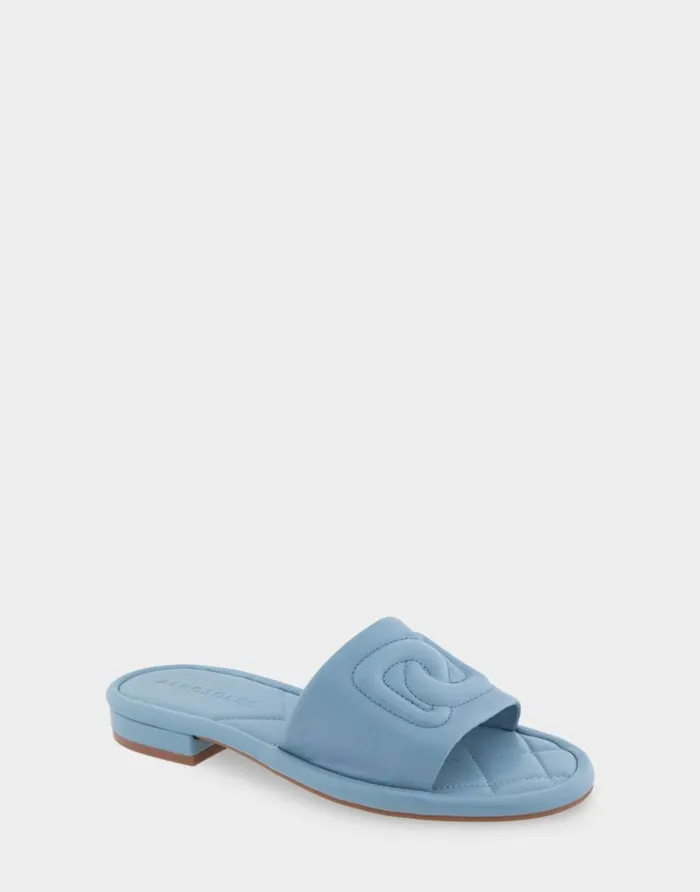 Aerosoles Comfortable Women039s Debossed Chain Link Slide Sandal In Dusty Blue Leather Dusty Blue Leather Women Slides