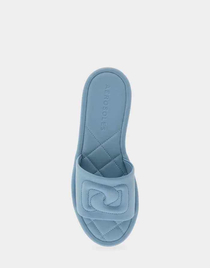 Aerosoles Comfortable Women039s Debossed Chain Link Slide Sandal In Dusty Blue Leather Dusty Blue Leather Women Slides
