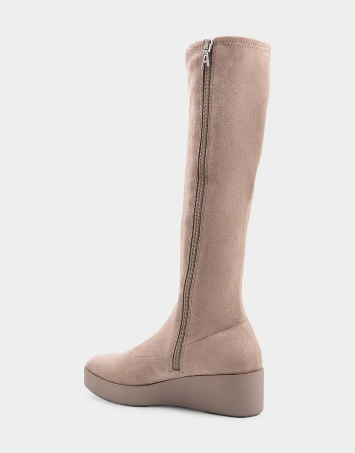 Aerosoles Comfortable Women039s Flatform Heel Tall Shaft Boot In Beige Stretch Faux Suede Trench Coat Stretch Faux Suede Women Tall Boots