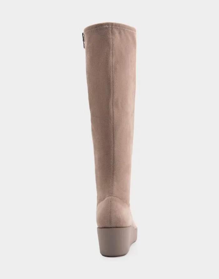 Aerosoles Comfortable Women039s Flatform Heel Tall Shaft Boot In Beige Stretch Faux Suede Trench Coat Stretch Faux Suede Women Tall Boots