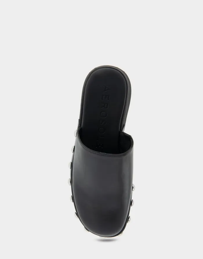 Aerosoles Comfortable Women039s Grommet Detail Clog In Black Leather Black Leather Women Clogs and Mules