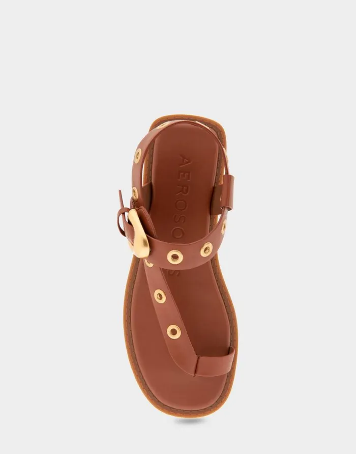 Aerosoles Comfortable Women039s Grommeted Asymmetrical Toe Ring Sandal In Gingerbread Faux Leather Gingerbread Faux Leather Women Clogs and Mules
