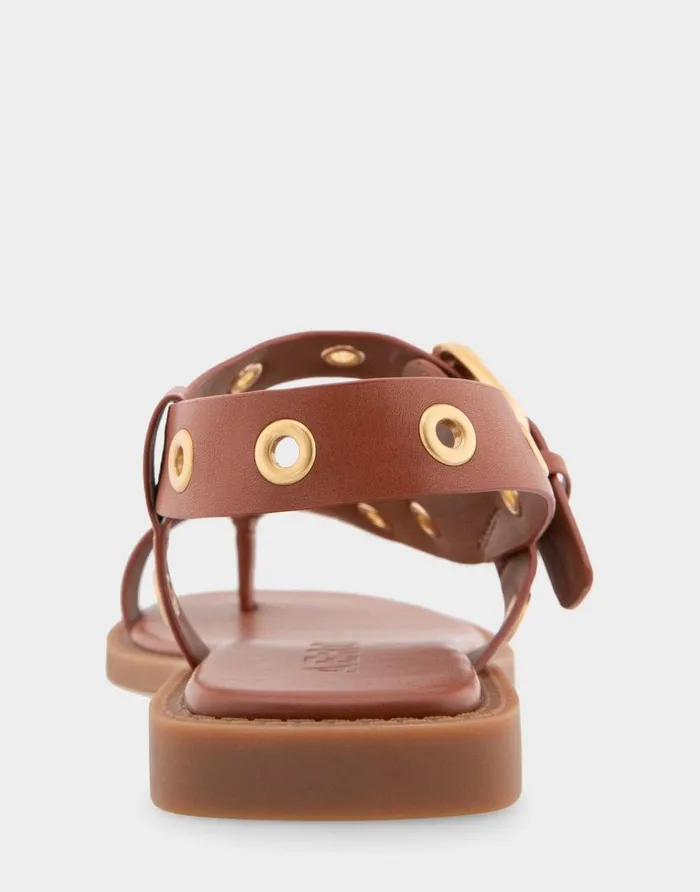 Aerosoles Comfortable Women039s Grommeted Asymmetrical Toe Ring Sandal In Gingerbread Faux Leather Gingerbread Faux Leather Women Clogs and Mules