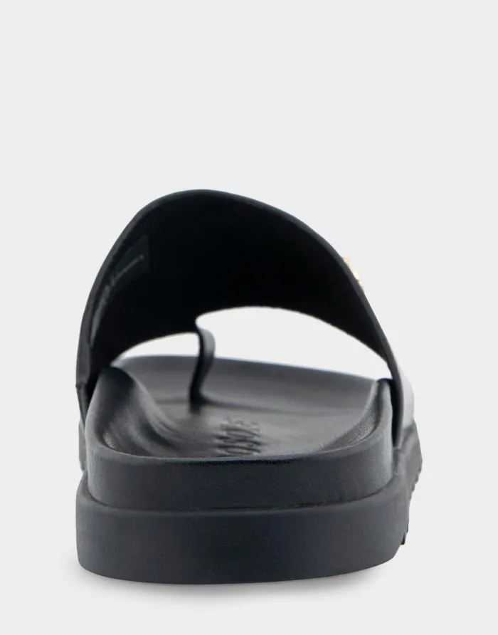 Aerosoles Comfortable Women039s Hooded Toe Ring Footbed Sandal In Black Leather Black Leather Women Flats