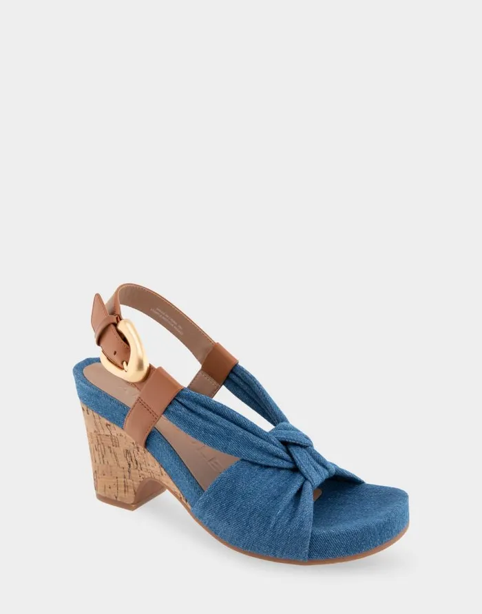 Aerosoles Comfortable Women039s Knotted Buckled Footbed Wedge Sandal In Denim Fabric Denim Fabric Denim Fabric Women Dress