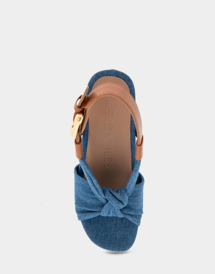 Aerosoles Comfortable Women039s Knotted Buckled Footbed Wedge Sandal In Denim Fabric Denim Fabric Denim Fabric Women Dress