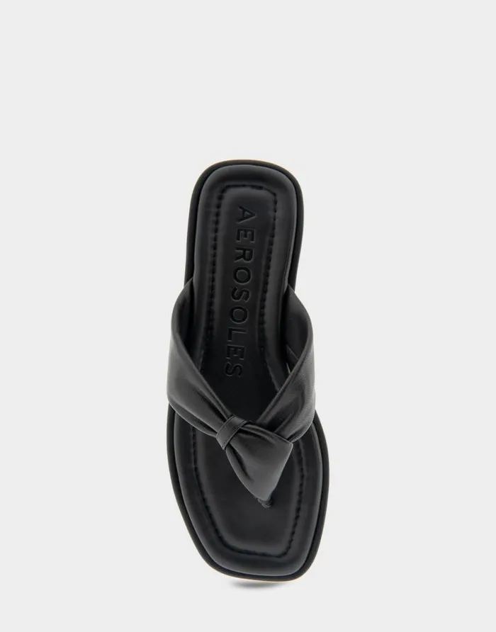 Aerosoles Comfortable Women039s Knotted Thong Sandal In Black Leather Black Leather Women Flats