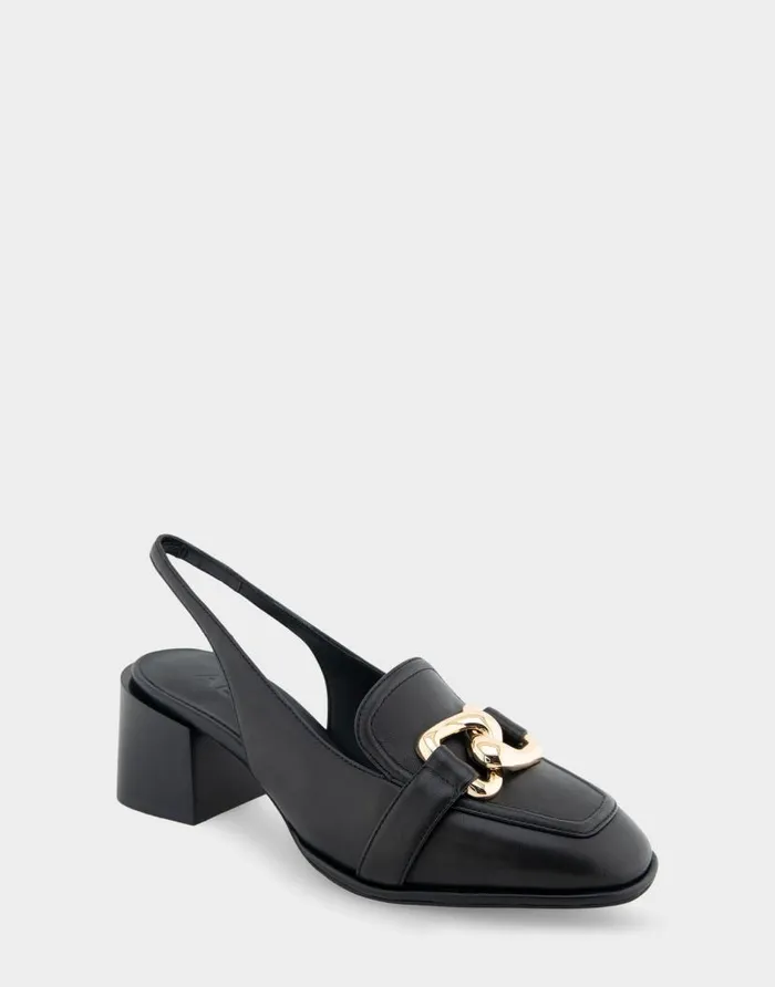 Aerosoles Comfortable Women039s Ornamented Block Heel Slingback In Black Leather Black Leather Women Clogs and Mules