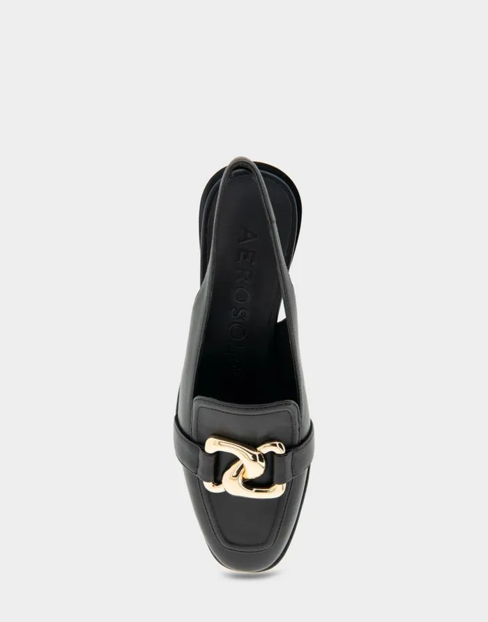 Aerosoles Comfortable Women039s Ornamented Block Heel Slingback In Black Leather Black Leather Women Clogs and Mules