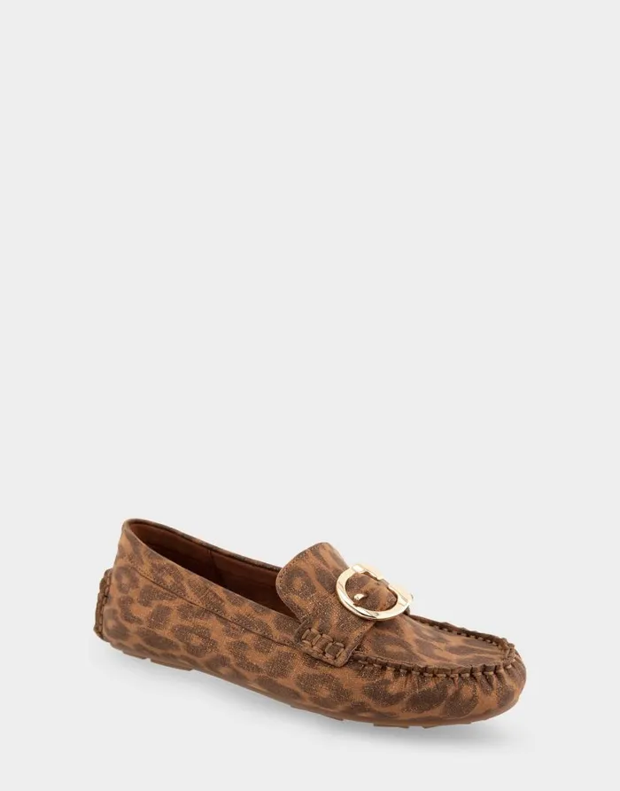 Aerosoles Comfortable Women039s Ornamented Driver In Leopard Metallic Fabric Leather Leopard Metallic Fabric Women Wide Width Flats