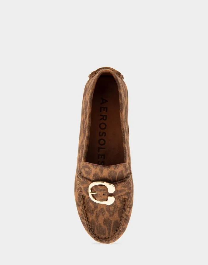 Aerosoles Comfortable Women039s Ornamented Driver In Leopard Metallic Fabric Leather Leopard Metallic Fabric Women Wide Width Flats