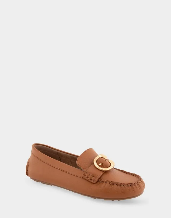 Aerosoles Comfortable Women039s Ornamented Driver In Tan Leather Tan Leather Women Wide Width Flats