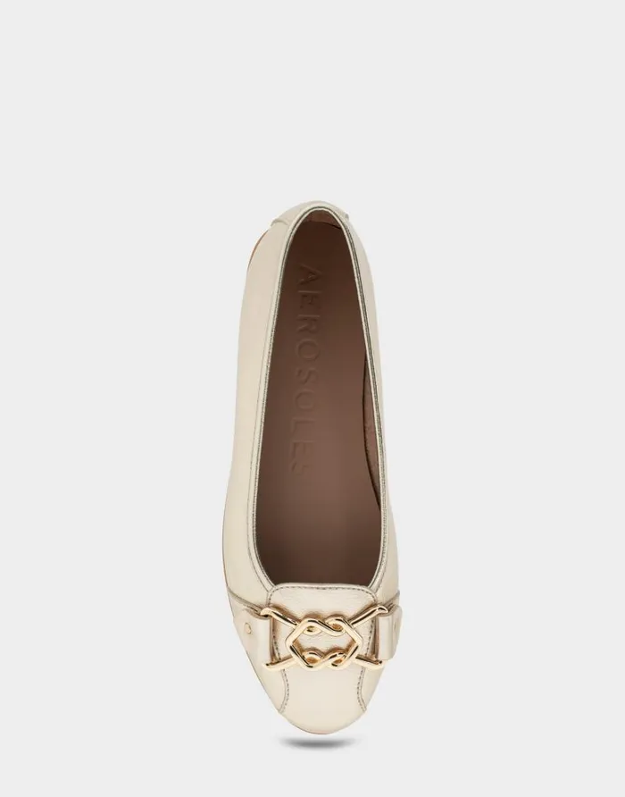 Aerosoles Comfortable Women039s Ornamented Flat In Gold Faux Leather Soft Gold Faux Leather Women Dress