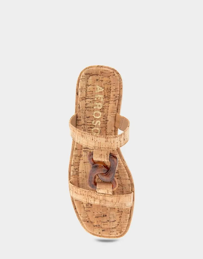Aerosoles Comfortable Women039s Ornamented Tstrap Slide Sandal In Cork Cork Cork Women Clogs and Mules