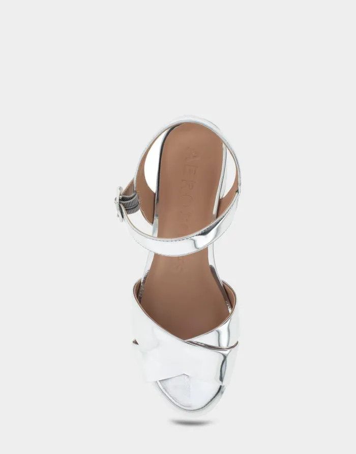 Aerosoles Comfortable Women039s Platform Sandal In Silver Faux Leather Silver Faux Leather Women Dress