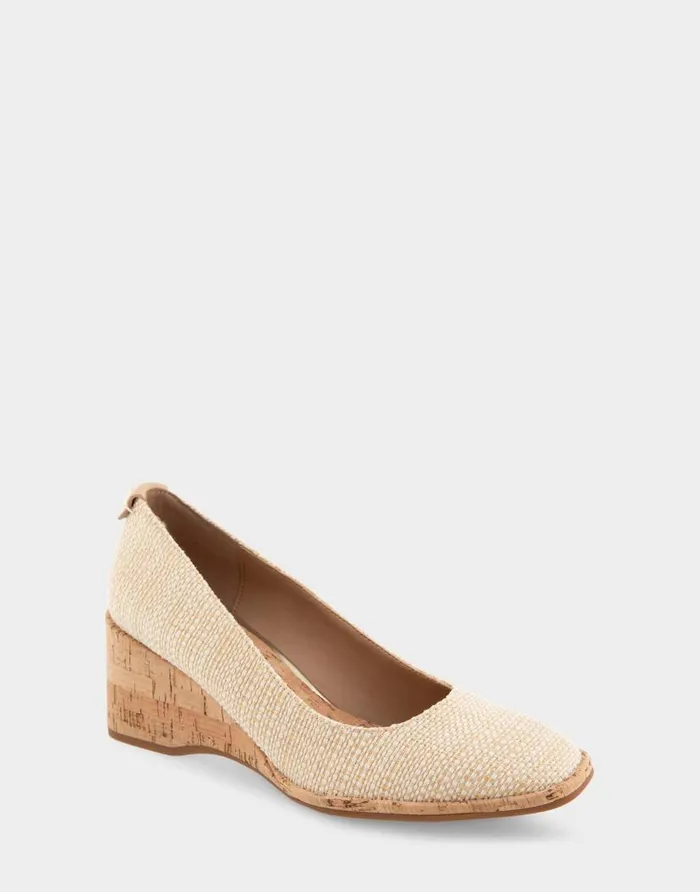 Aerosoles Comfortable Women039s Sculpted Wedge Pump In Natural Raffia Combo Raffia Fabric Natural Raffia Combo Women Clogs and Mules