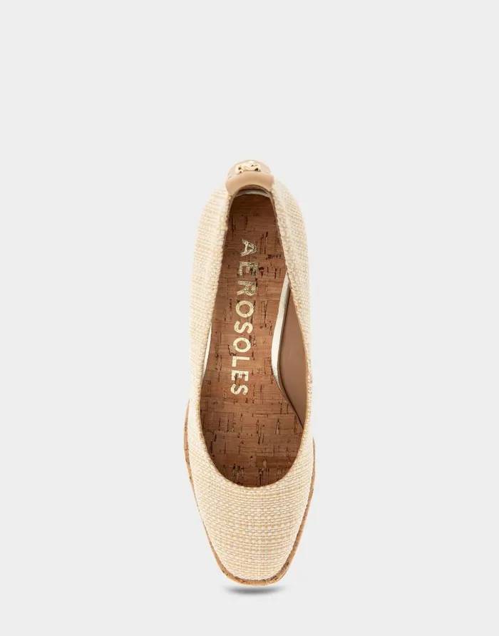 Aerosoles Comfortable Women039s Sculpted Wedge Pump In Natural Raffia Combo Raffia Fabric Natural Raffia Combo Women Clogs and Mules