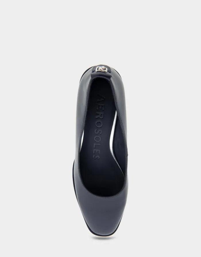Aerosoles Comfortable Women039s Sculpted Wedge Pump In Navy Leather Navy Leather Women Wedges