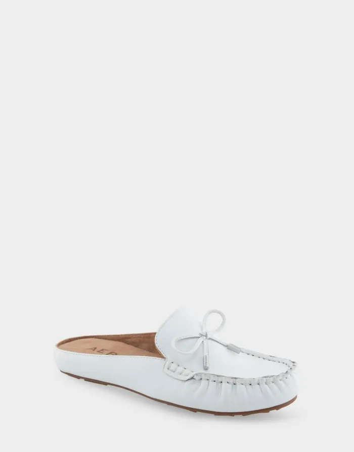 Aerosoles Comfortable Women039s Slip On Driver In White Leather White Leather Women Clogs and Mules