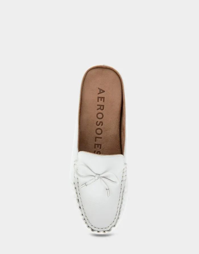 Aerosoles Comfortable Women039s Slip On Driver In White Leather White Leather Women Clogs and Mules