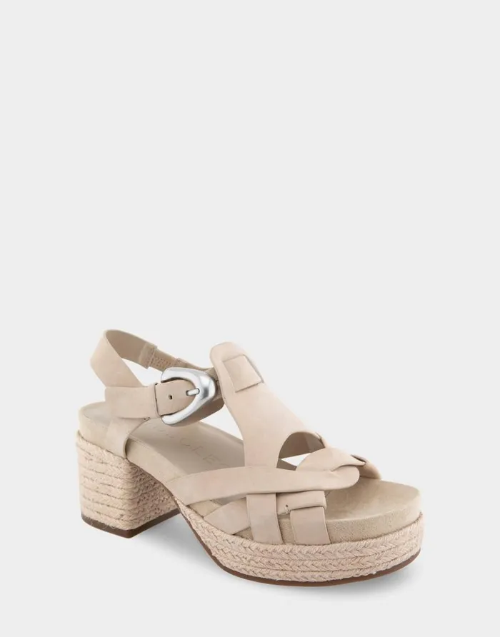 Aerosoles Comfortable Women039s Strappy Molded Footbed Platform Sandal In Pale Khaki Suede Pale Khaki Suede Women Platforms