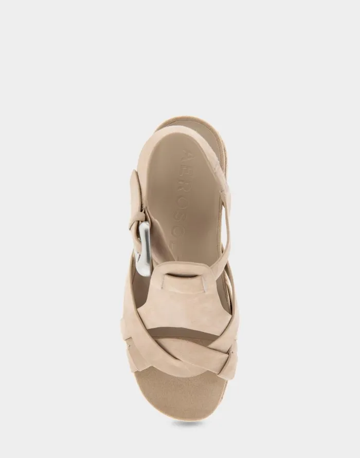 Aerosoles Comfortable Women039s Strappy Molded Footbed Platform Sandal In Pale Khaki Suede Pale Khaki Suede Women Platforms
