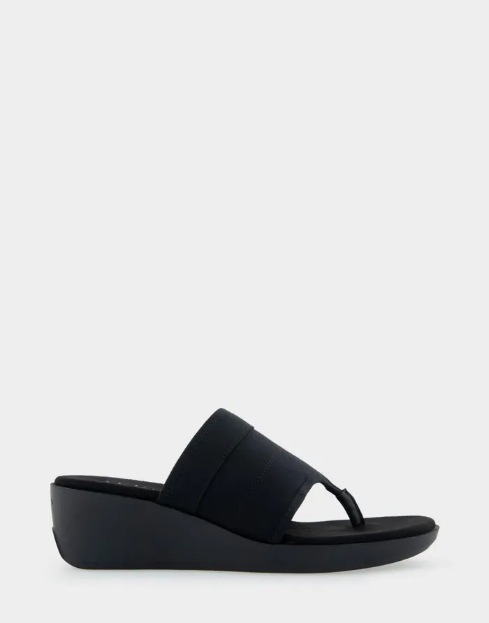 Aerosoles Comfortable Women039s Stretch Molded Wedge Thong Sandal In Black Elastic Elastic Fabric Black Elastic Women Clogs and Mules Aerosoles Comfortable Women039s Stretch Molded Wedge Thong Sandal In Black Elastic Elastic Fabric Black Elastic Women Clogs and Mules