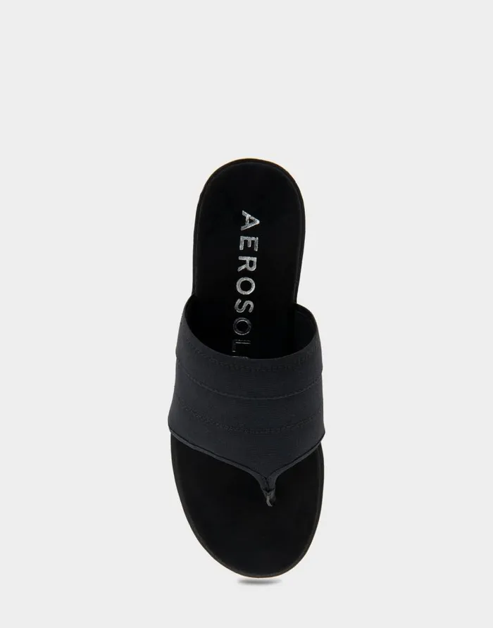 Aerosoles Comfortable Women039s Stretch Molded Wedge Thong Sandal In Black Elastic Elastic Fabric Black Elastic Women Clogs and Mules