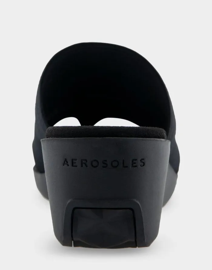 Aerosoles Comfortable Women039s Stretch Molded Wedge Thong Sandal In Black Elastic Elastic Fabric Black Elastic Women Clogs and Mules