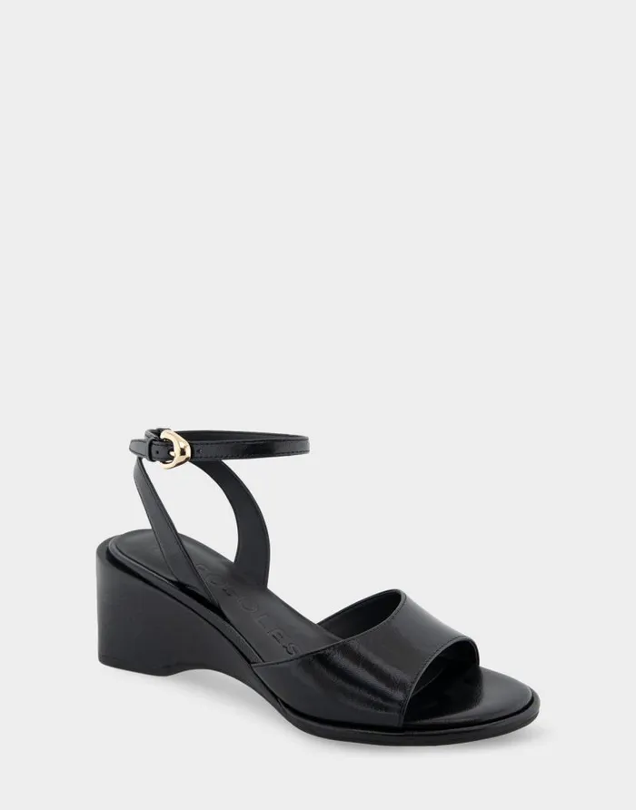 Aerosoles Comfortable Women039s Two Piece Ankle Strap Wedge Sandal In Black Leather Black Leather Women Wedges