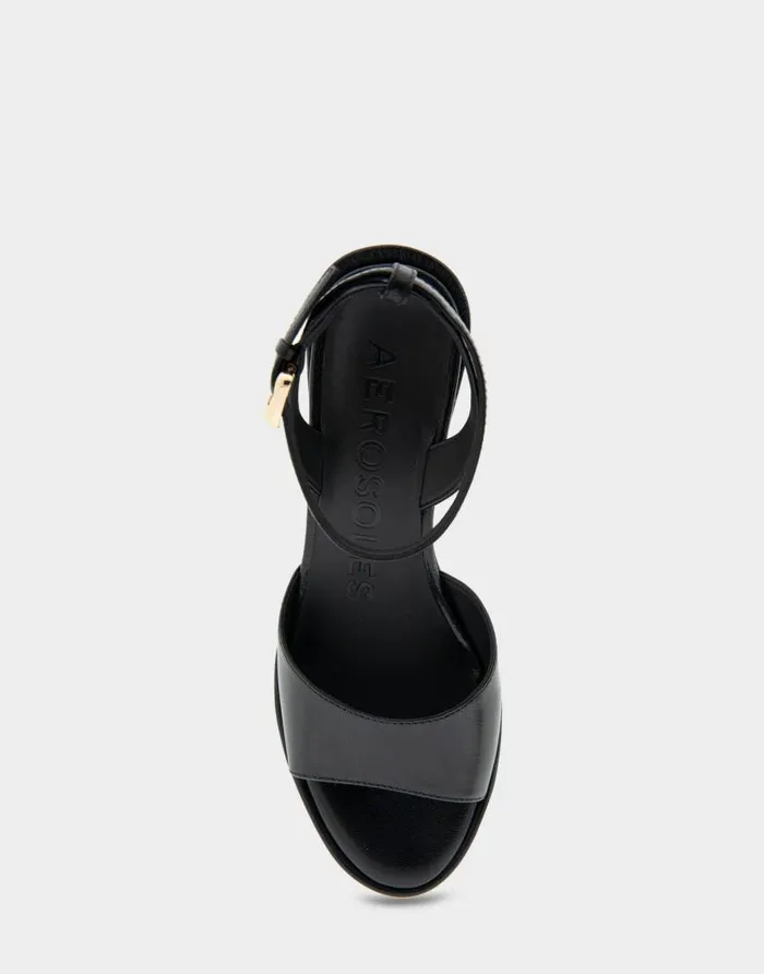 Aerosoles Comfortable Women039s Two Piece Ankle Strap Wedge Sandal In Black Leather Black Leather Women Wedges