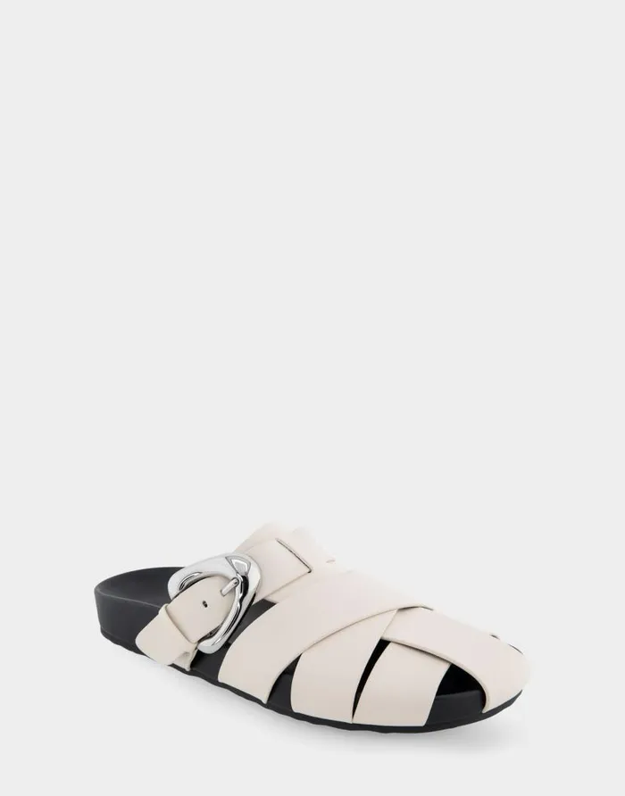 Aerosoles Comfortable Women039s Woven Fisherman Footbed Slip On In Eggnog Leather Eggnog Leather Women Clogs and Mules