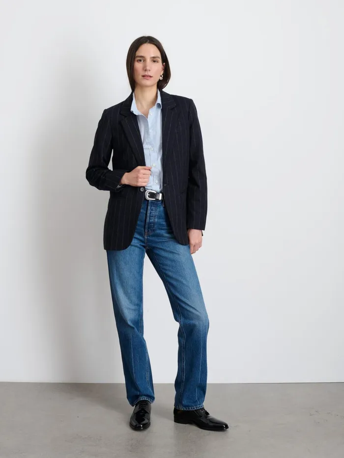 Alex Mill Jackets Outerwear Women Soho Blazer In Chalk Stripe Wool